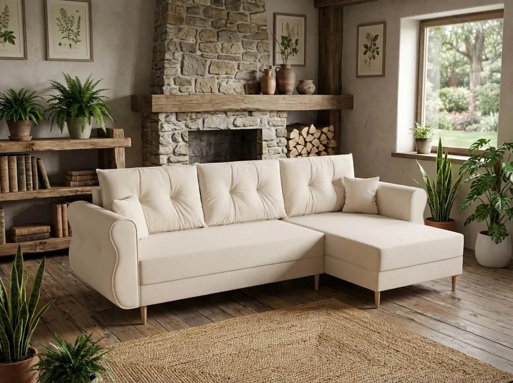 Canapea extensibila de colt SILVIANO, crem, reversibila, 230x140 cm
