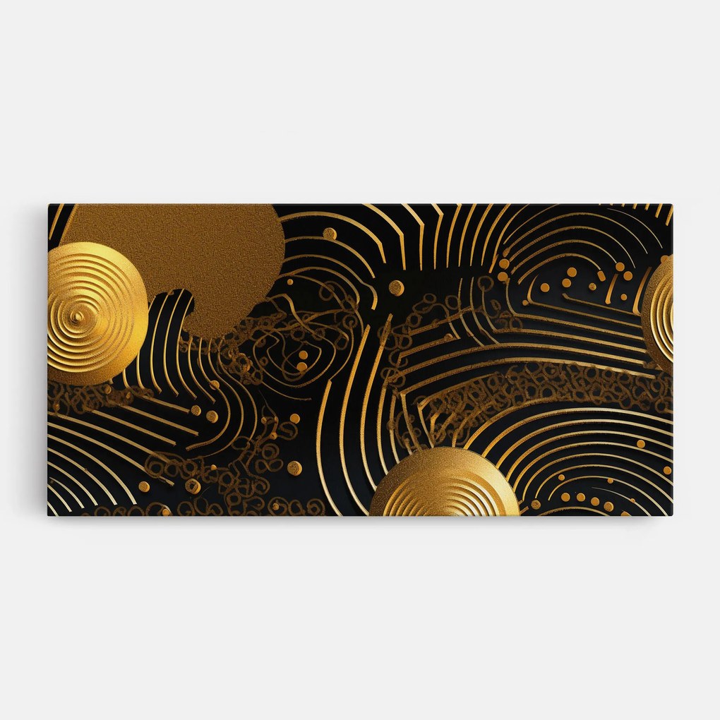 Tablou Canvas, 60x120cm, Dormitor si Living, Abstracte, Abstract cu linii, Gold Circle With Lines (2)
