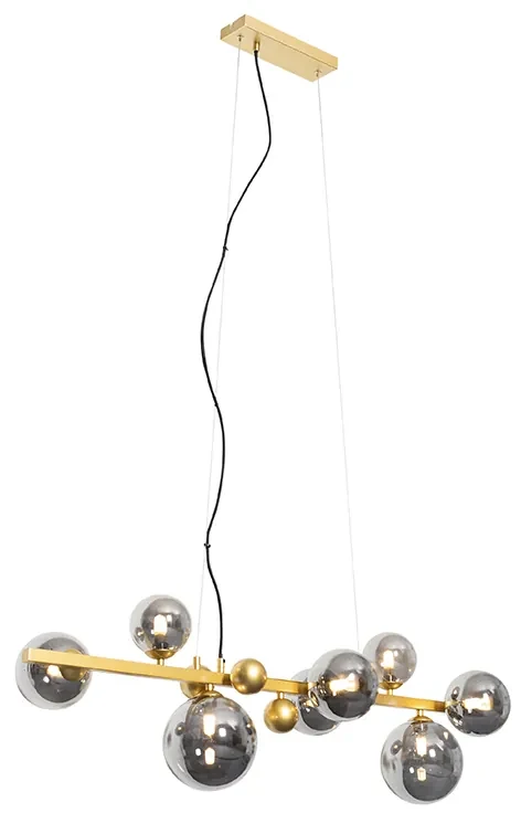 Lampă suspendată Art Deco aurie cu sticlă fumurie cu 8 lumini - David