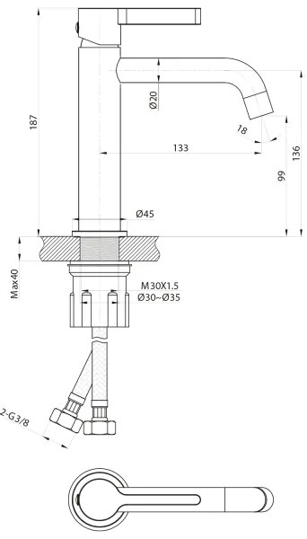 Baterie de lavoar Sapho ICONIC 18,7 cm crom lucios