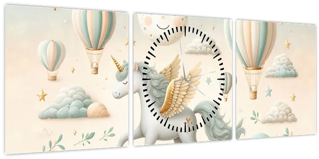 Tablou - Unicorn fericit (cu ceas) (90x30 cm)