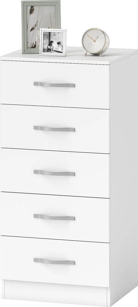 HOMCOM Comodă cu 5 sertare, comodă cu sertare pentru haine și obiecte, placă aglomerată, Alb | Aosom Romania