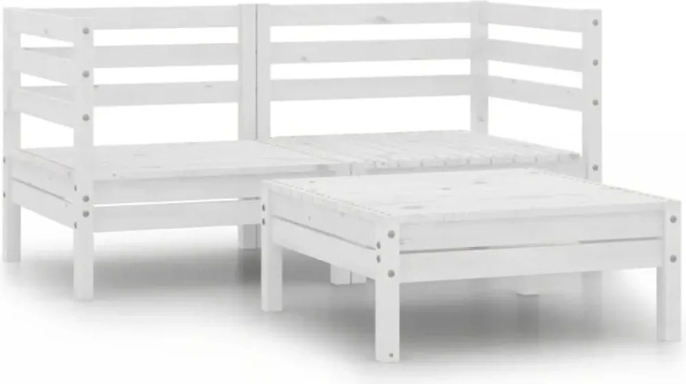 vidaXL Set mobilier de grădină, 3 piese, alb, lemn masiv de pin