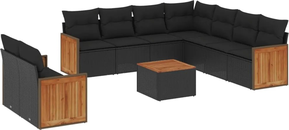 vidaXL Set canapele de grădină cu perne, 10 piese, negru, poliratan