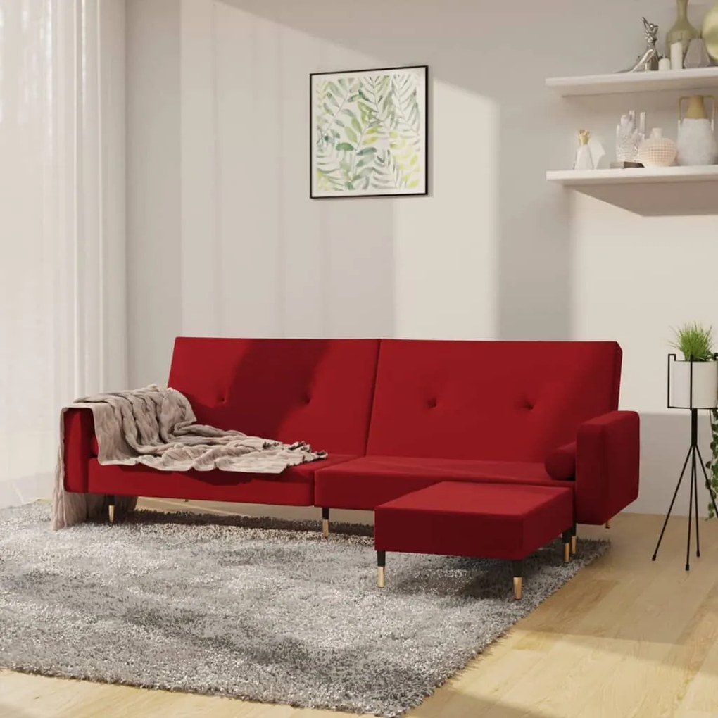 3080529 vidaXL Canapea extensibilă 2 locuri, cu taburet, roșu vin, canapea