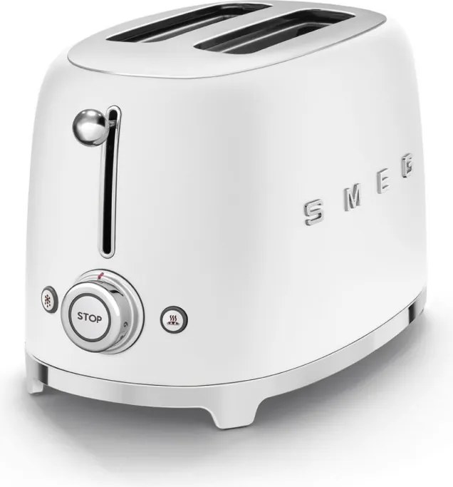 Prajitor de paine SMEG 50's Style TSF01WHMEU, 950 W, 2 felii, 6 trepte, Tava pentru firimituri, Cablu integrat, Otel inoxidabil, Alb mat
