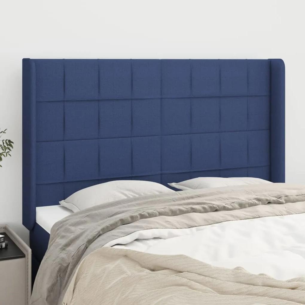 3119584 vidaXL Tăblie de pat cu aripioare, albastru, 147x16x118/128 cm, textil