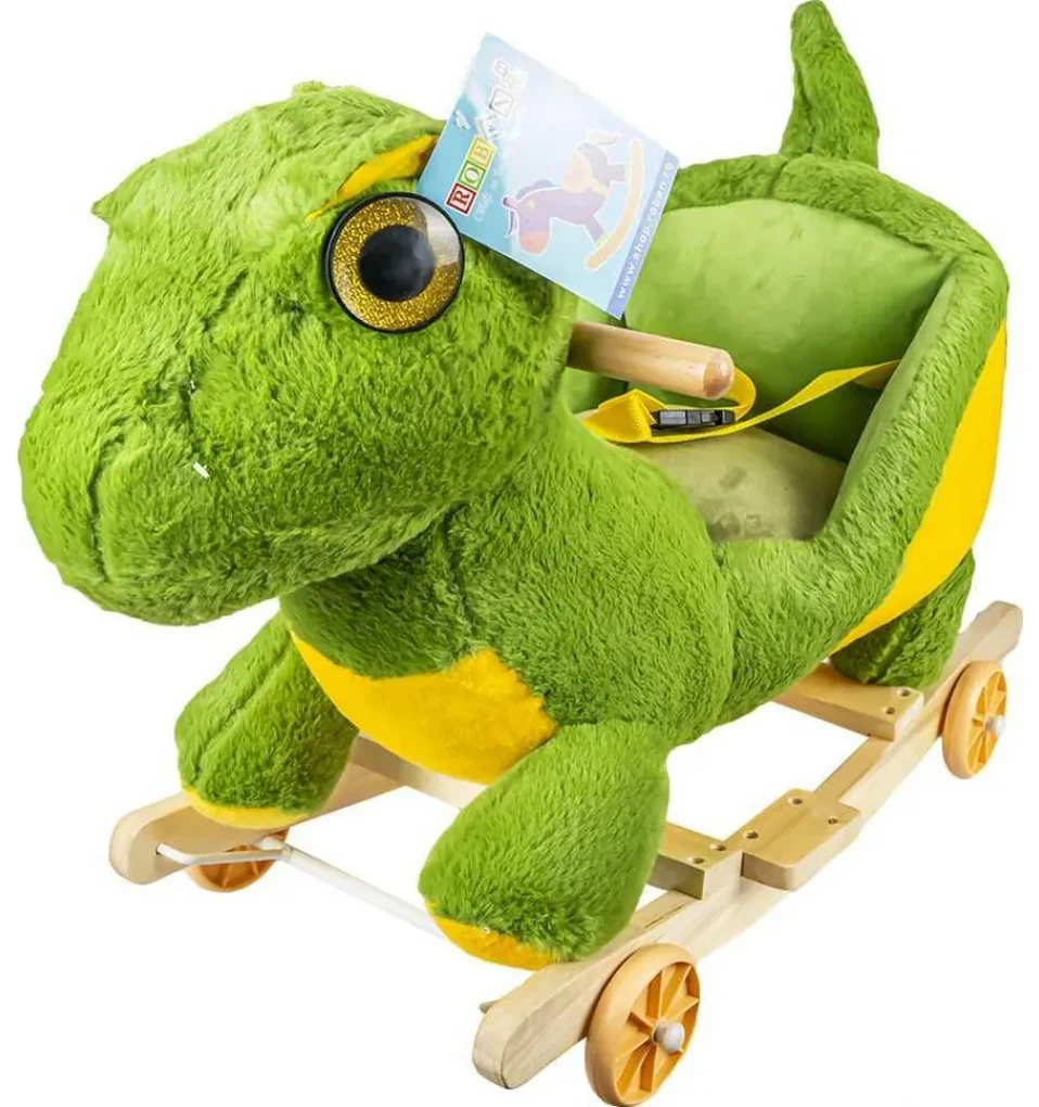 Balansoar pentru bebelusi, Dinozaur, lemn + plus, cu rotile