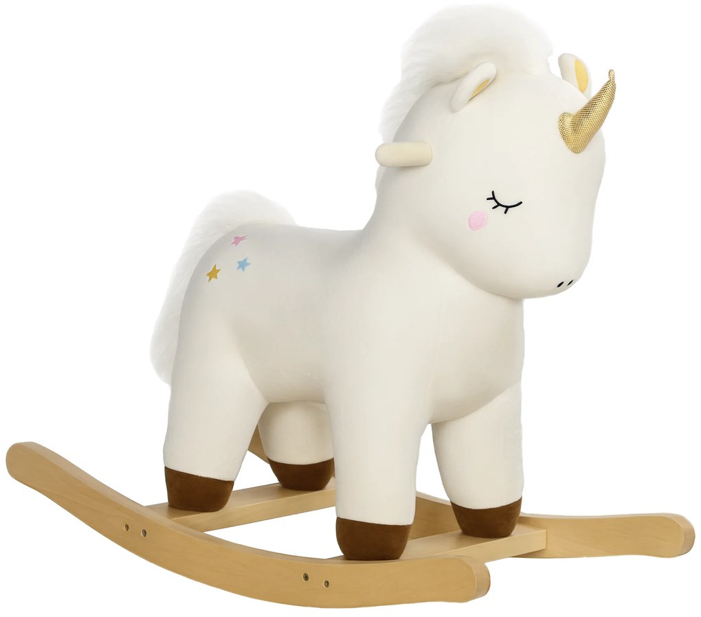 AIYAPLAY Cal Balansoar pentru Copii 2-4 Ani în Formă de Unicorn cu Sunete și Înveliș Moale, 63x33x56 cm, Alb | Aosom Romania