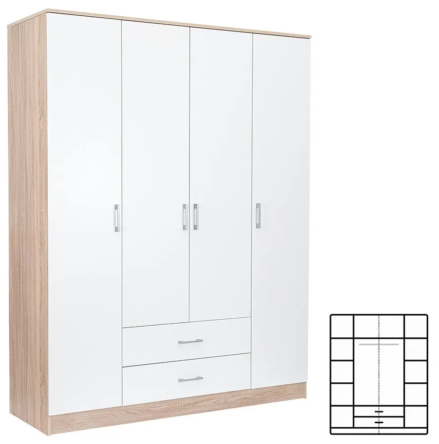 Dulap Miami 160x205 cm alb-stejar sonoma