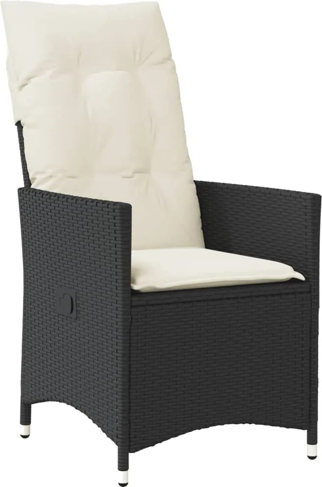 vidaXL Scaun de grădină rabatabil cu perne, negru, poliratan