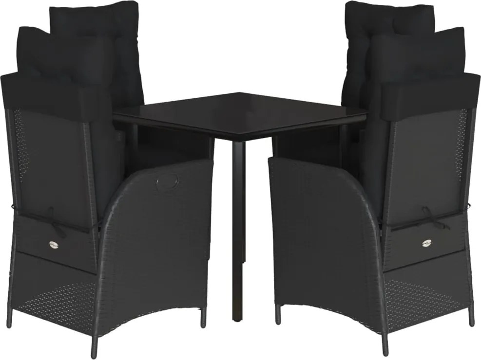 vidaXL Set mobilier de grădină cu perne, 5 piese, negru, poliratan