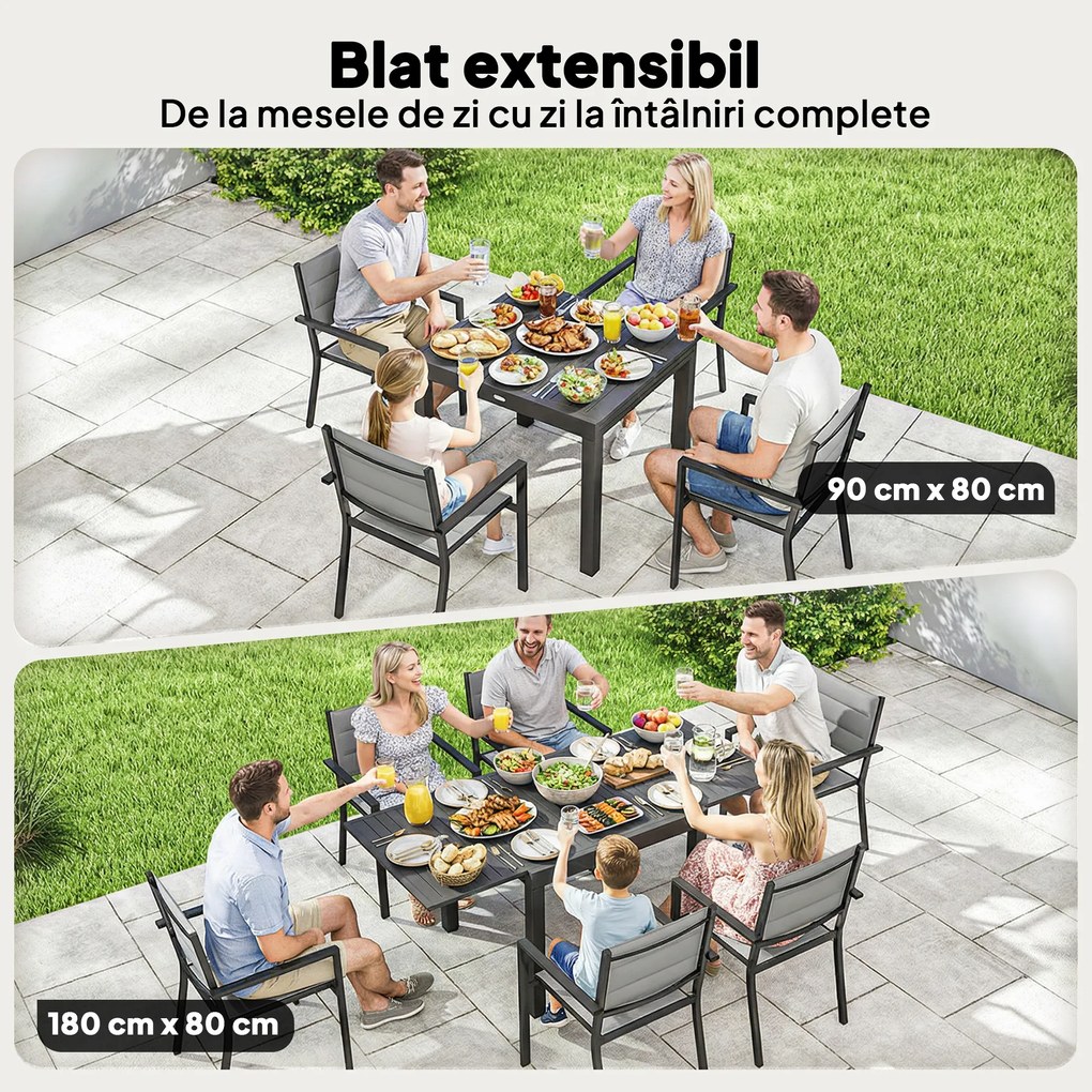 Outsunny masă pentru grădină cu scaune, set masă și scaune pentru grădină, masă și scaune pentru exterior, set de dining pentru grădină, masă extensibilă pentru exterior, set masă și scaune din aluminiu | Aosom Romania