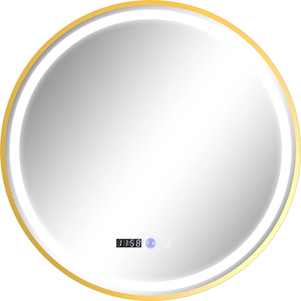 HOMCOM Oglindă rotundă de baie cu lumini LED, oglindă de baie cu funcție anti-aburire, operare tactilă, display | Aosom Romania