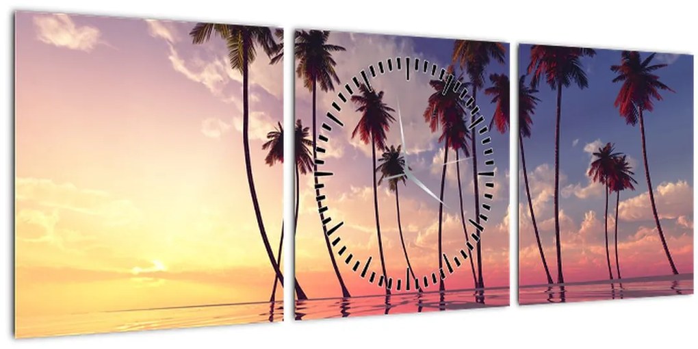 Tablou cu palmieri deasupra mării (cu ceas) (90x30 cm)