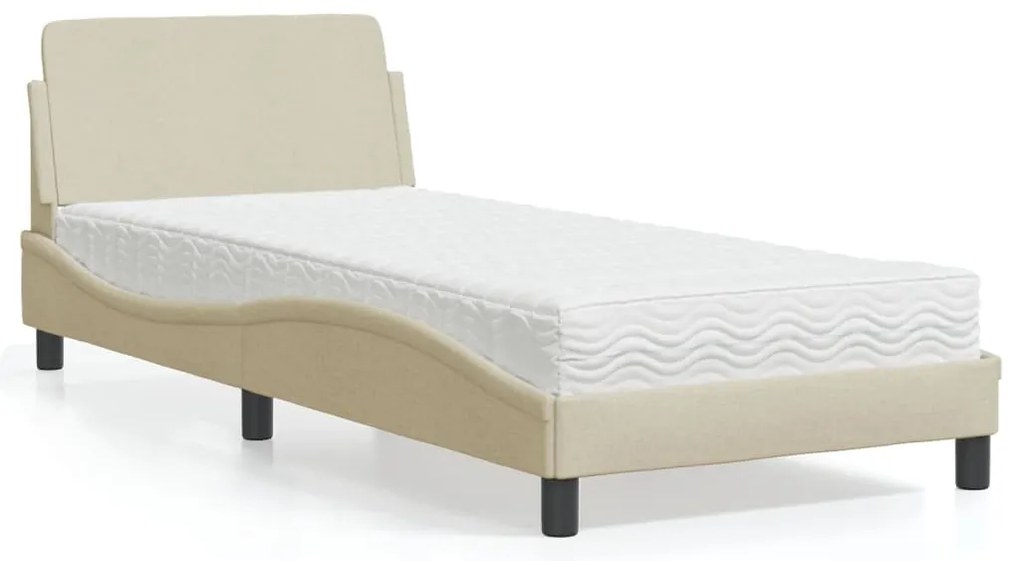 vidaXL Pat cu saltea, crem, 90x200 cm, textil