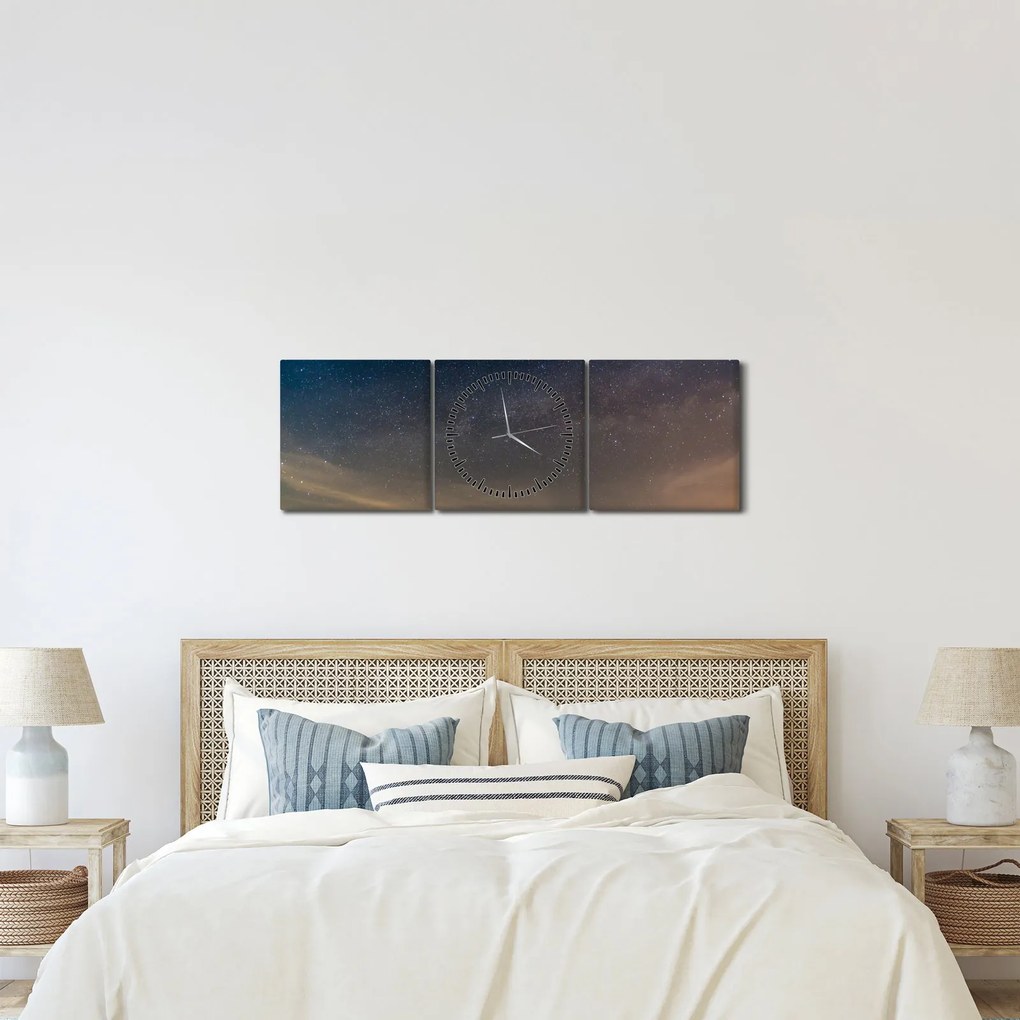 Tablou cu cerul nocturn (cu ceas) (90x30 cm)