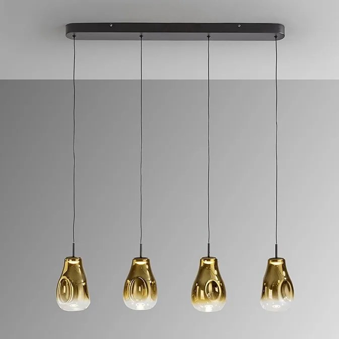 Lustra cu 4 pendule LED design modern Aledis negru/ auriu