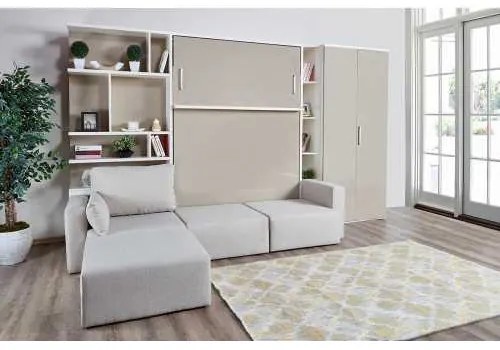 Set pat rabatabil dublu cu somiera inclusa, biblioteci, canapea 3 locuri si otoman - ROYAL SET (150X200)