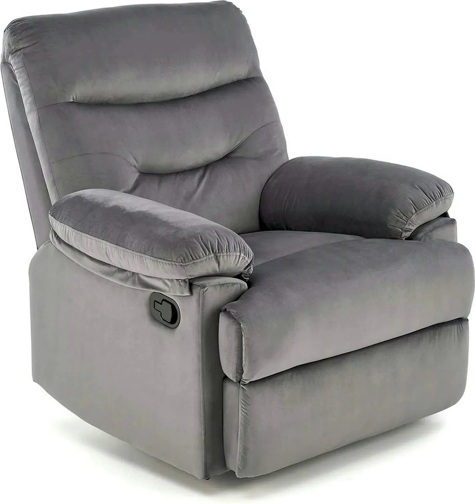 Fotoliu cu recliner DRAGER, gri/negru, stofa catifelata/metal, 88x90/1