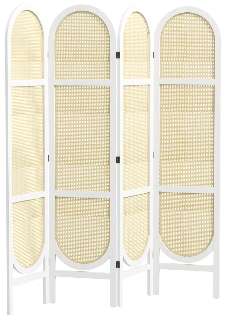 HOMCOM Paravent interior din lemn 4 panouri 170 x 160 cm pliabil și portabil, model țesut manual, alb | Aosom Romania