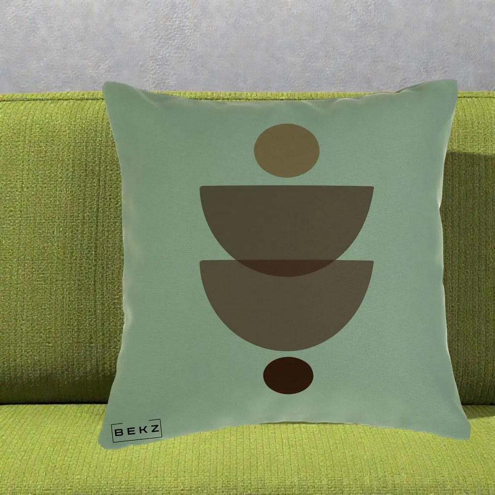 Perna Decorativa Geometric Boho Semicercuri Brun, 40x40 cm, Verde, Husa Detasabila, Perna Inclusa, BEKZ®