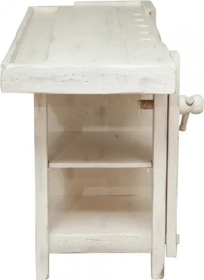 Banc de tamplar, L184 74 H92 cm, 4 sertare, alb antic, lemn masiv