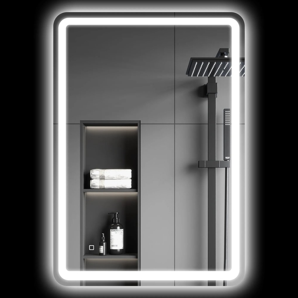 kleankin Oglinda pentru Baie cu Lumini LED, 70x50 cm, Argintiu | Aosom Romania