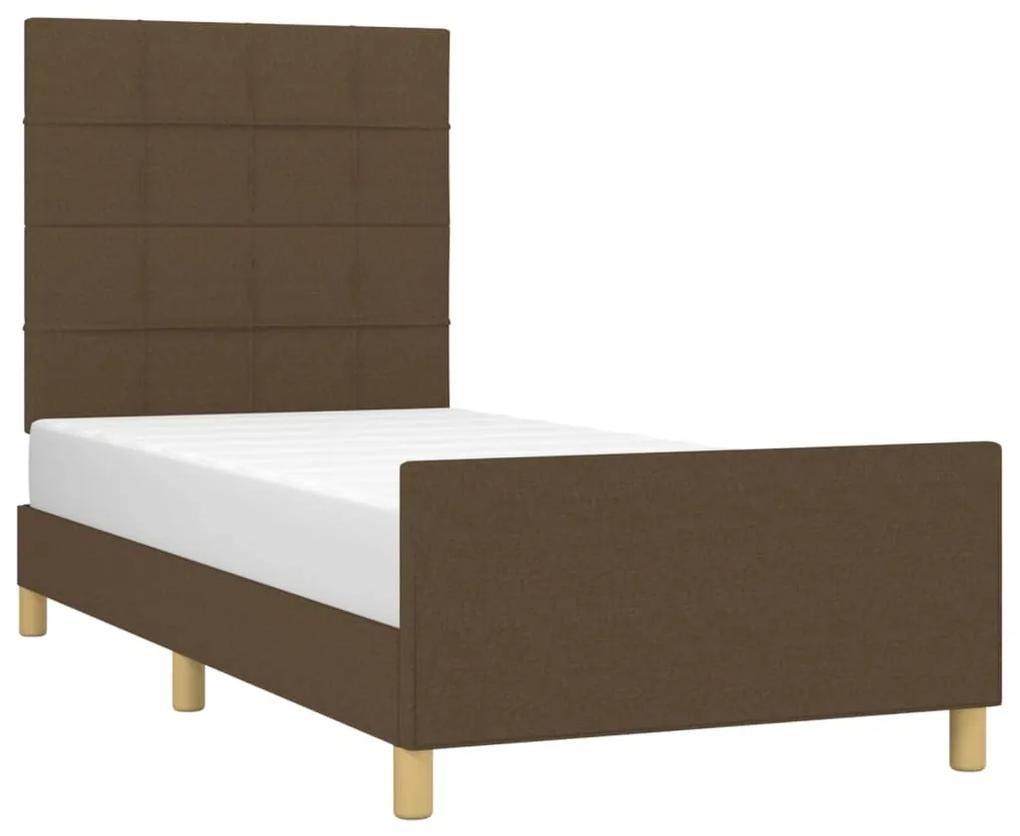 Cadru de pat cu tablie, maro inchis, 90x200 cm, textil Maro inchis, 90 x 200 cm, Cu blocuri patrate