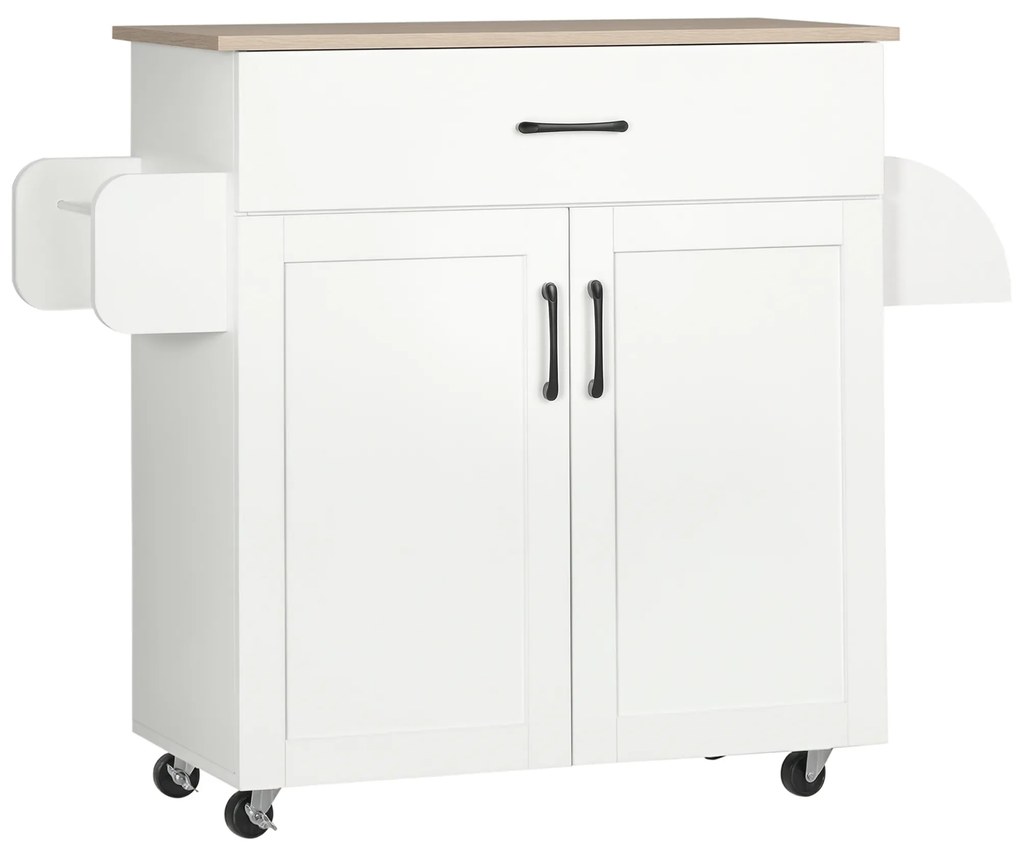 HOMCOM Masă bucătărie multi-spațiu 1 sertar 1 dulap 2 uși cu raft reglabil suport prosoape și raft sticle/conimente - MDF alb | Aosom Romania