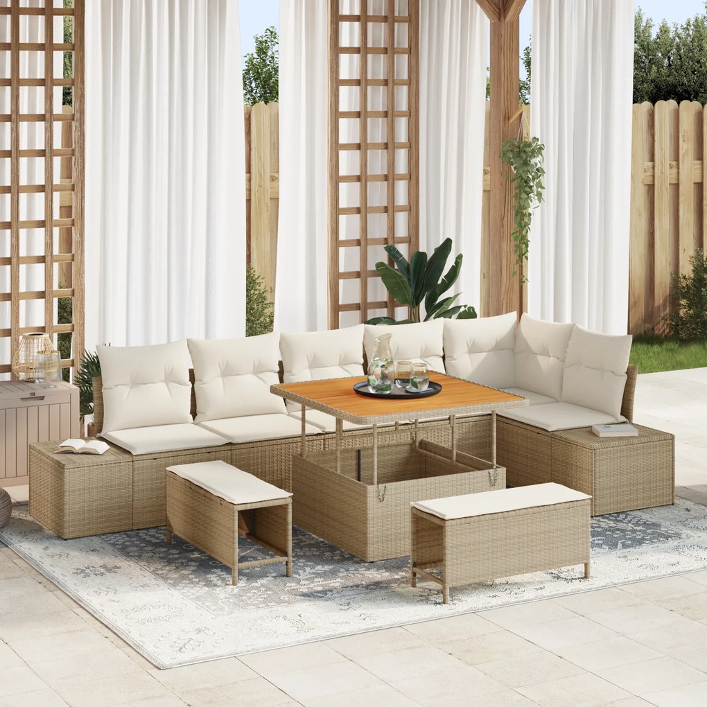 vidaXL Set de canapele pentru grădină cu pernă 9 pcs Bej și crem