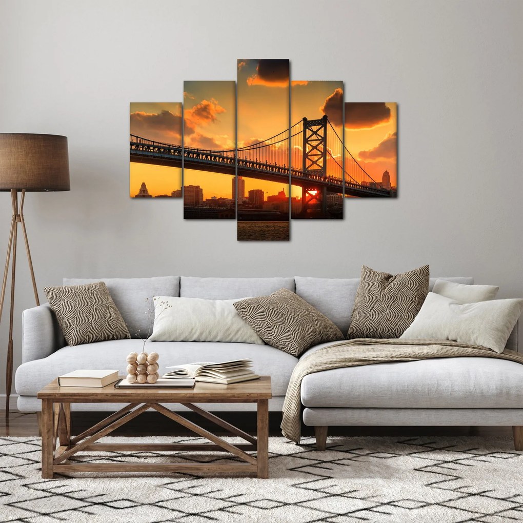 Tablou - Apus de soare peste Podul Ben Franklin, Philadelphia (150x105 cm)