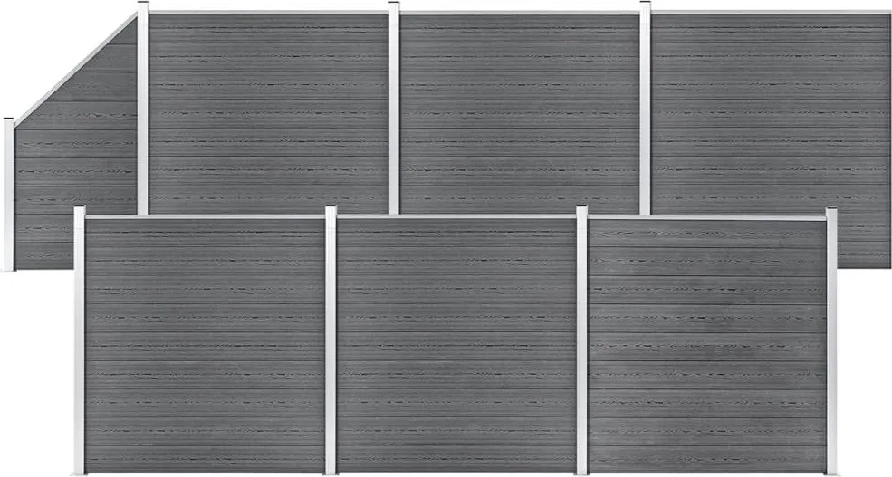 vidaXL Set panouri gard, 6 pătrate + 1 oblic, gri, 1138x186 cm, WPC