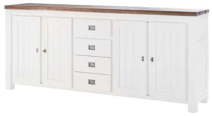 Bufet Newcastle, lemn masiv, alb/maro, 94 x 210 x 45 cm