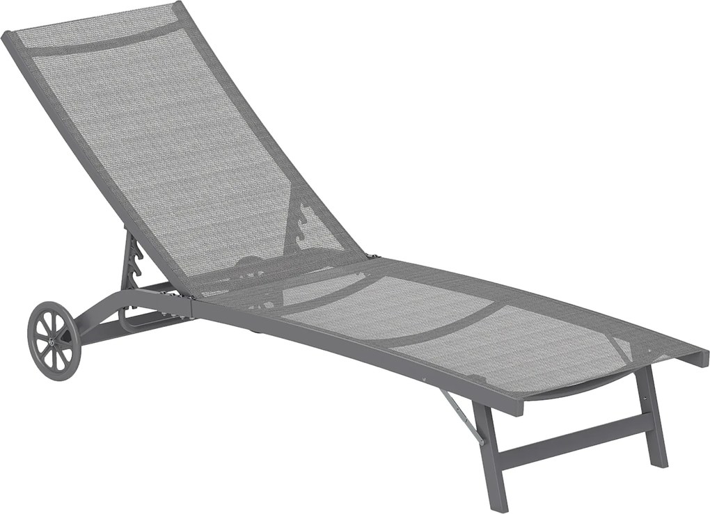 Outsunny Șezlong, spătar reglabil în 5 poziții, țesătură ventilată, cadru din aluminiu, Gri închis, 195 x 66 x 34 cm | Aosom Romania