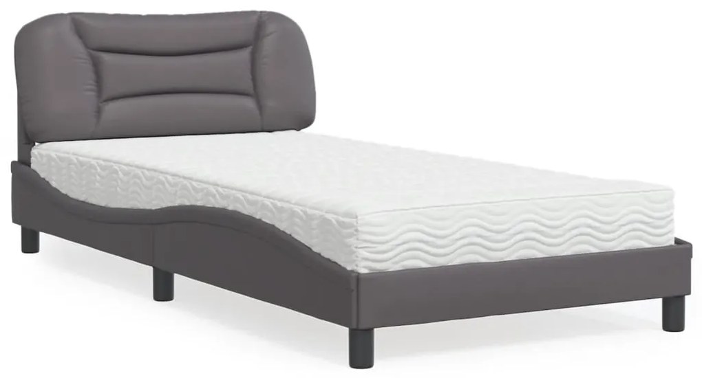 vidaXL Pat cu saltea, gri, 100x200 cm, piele ecologică