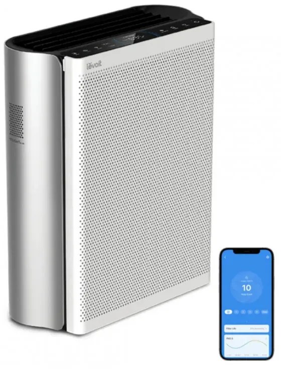 Purificator de aer Levoit EverestAir, 70W, 130 m², 612 m³/h, 5 viteze, Wi-Fi, Timer, HEPA, Mod noapte, Alb/Gri