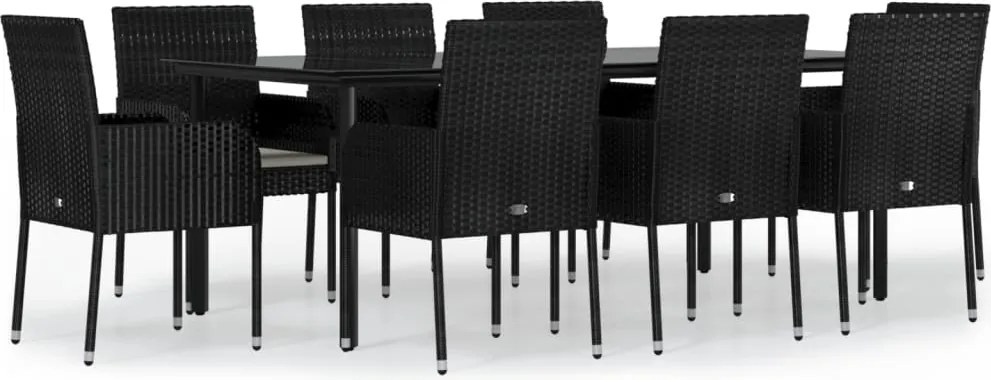 vidaXL Set mobilier de grădină cu perne, 9 piese, negru, poliratan