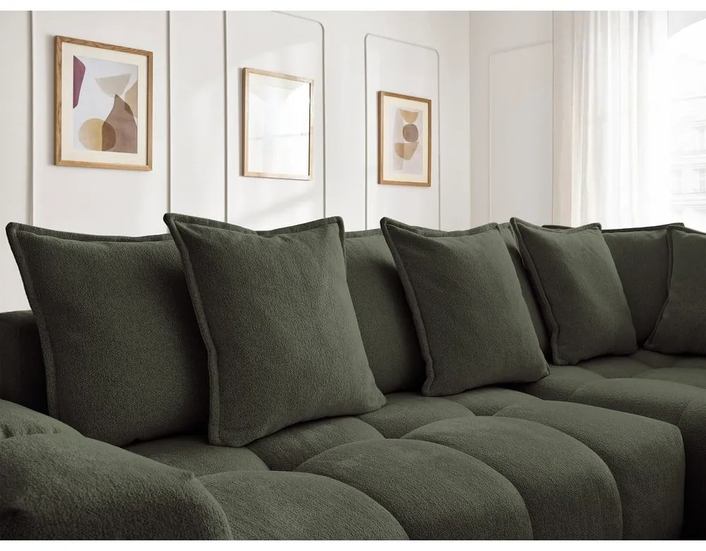 Colțar verde extensibil/cu spațiu de depozitare cu tapițerie din chenille (cu colț pe partea dreaptă/în formă de ”L”) Everest – Bobochic Paris