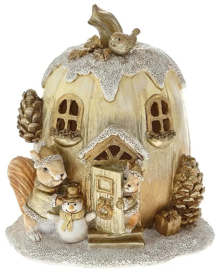 Pumpkin House cu LED Cream Golden 12 cm x 14 cm