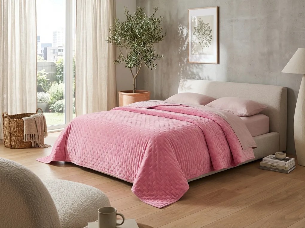 Cuvertura de pat din catifea ASTRALIA, roz Dimensiune: 200 x 220 cm