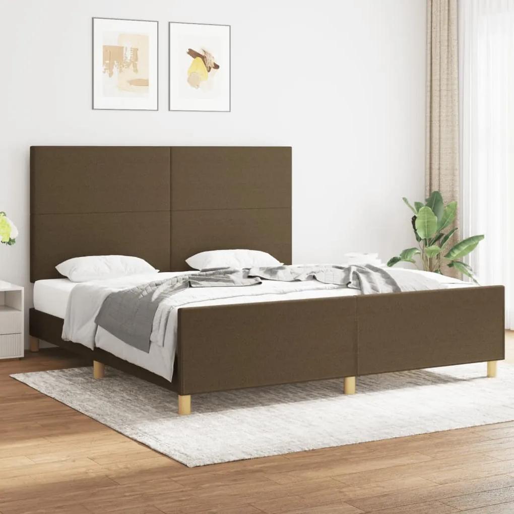 Cadru de pat cu tablie, maro inchis, 180x200 cm, textil Maro inchis, 180 x 200 cm, Design simplu