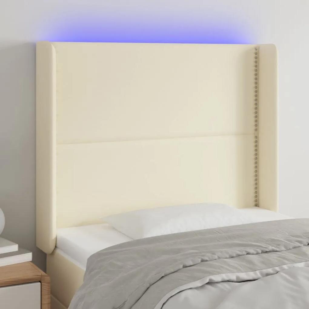 3123988 vidaXL Tăblie de pat cu LED, crem, 93x16x118/128 cm, piele ecologică