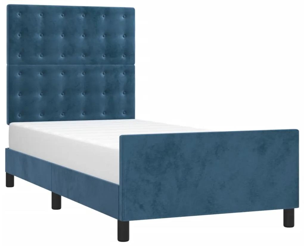 Cadru de pat cu tablie, albastru inchis, 90x200 cm, catifea Albastru inchis, 90 x 200 cm, Nasturi de tapiterie