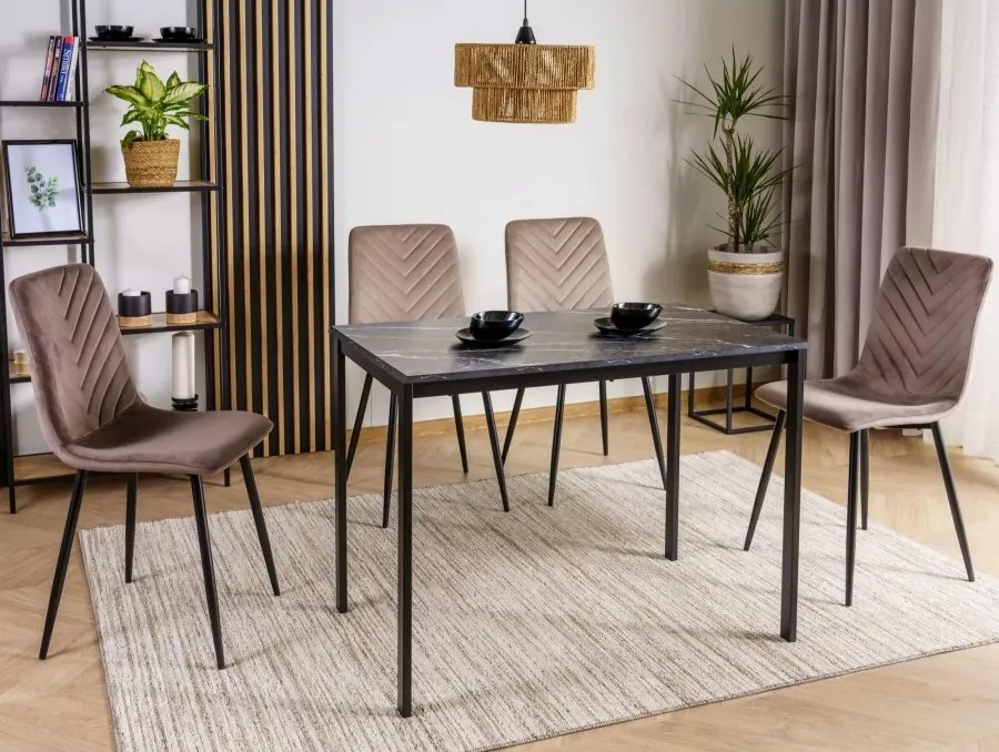 Masa de sufragerie neagra RAMOD 100x60 cm, decor marmura