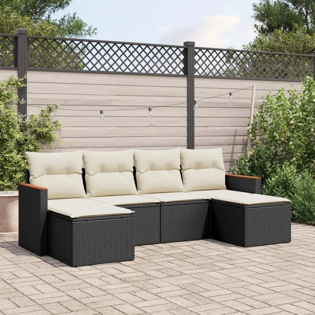 3258619 vidaXL Set mobilier de grădină cu perne, 6 piese, negru, poliratan