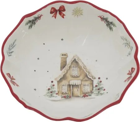 Bol din ceramică albă cu motive de Crăciun, 4.5x14 cm, „Chalet de Noël"