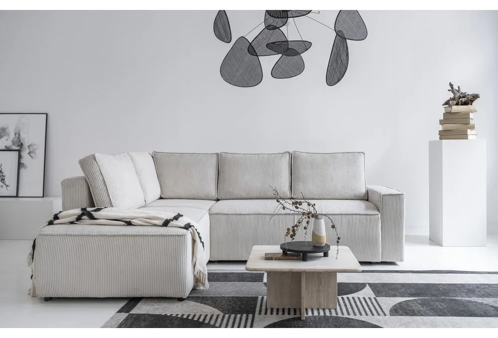 Colțar alb extensibil cu tapițerie din catifea reiată (cu colț pe partea stângă ) Brave Dave – Miuform