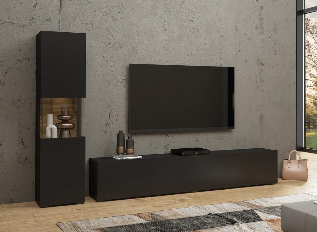 Mobilier living Avernic Typ 09 (onyx negru + Stejar wotan). 1042063