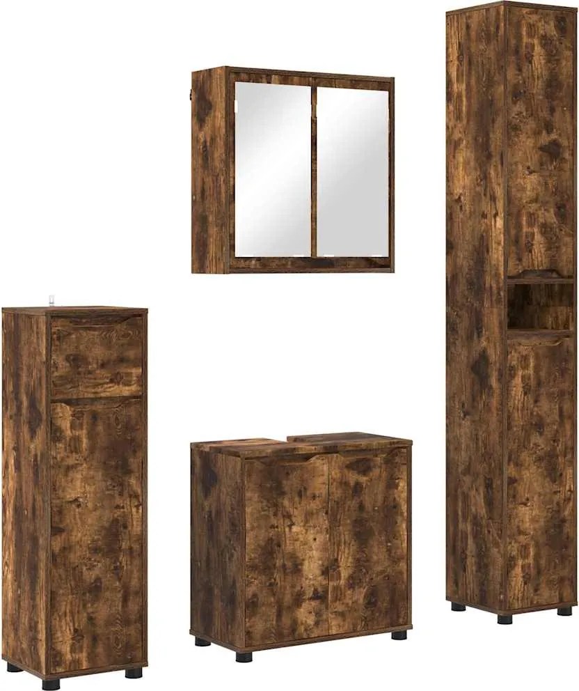 vidaXL Set de mobilier pentru baie 4 pcs Stejar fumuriu Lemn compozit